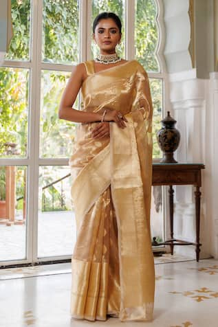 Geroo Jaipur Zari Woven Saree With Unstitched Blouse Piece 