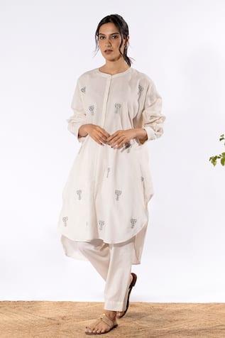 Pants and Pajamas Chikan Cotton Kurta & Pant Set 