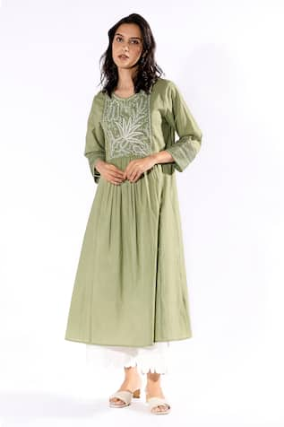 Pants and Pajamas Embroidered Yoke Kurta & Flared Pant Set 