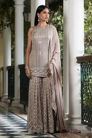 Basanti - Kapde Aur Koffee Sequin Stripe Embellished Kurta Sharara Set 