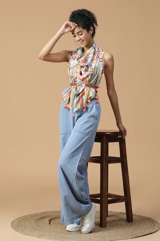 SHINGORA Floral & Striped Print Silk Stole 