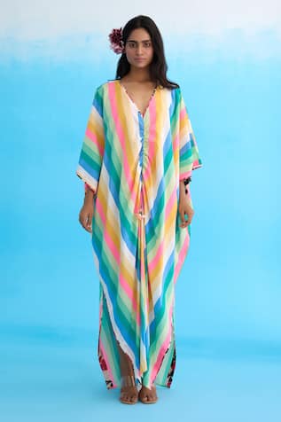 Nikasha Rainbow Striped Kaftan Dress 