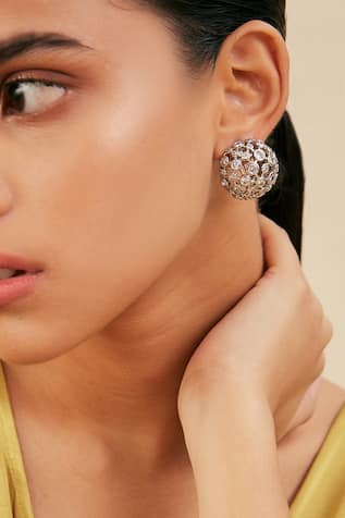 Cubic Zirconia Mesh Small Stud Earrings 