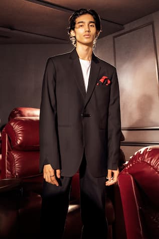 Pocketful Of Cherrie Ebony Solid Lapel Collar Blazer 