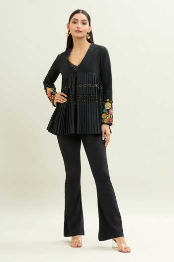 Shreeka Floral Burst Embellished Pleated Cape Jacket Set 