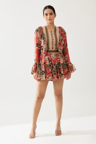 Koai Floral Print Frill Top 