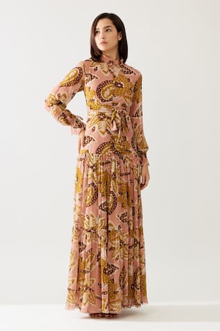 Koai Tiered Pleated Floral Print Dress 