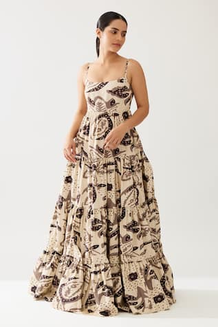 KoAi Botanic Fleur Print Tiered Maxi Dress 