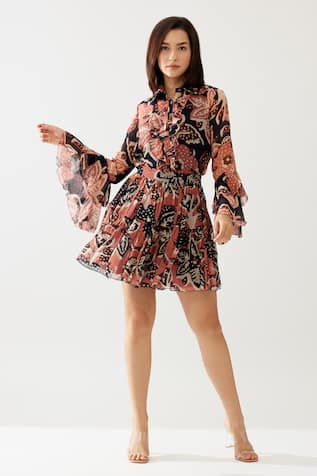 KoAi Retro Flora Print Frilly Shirt 