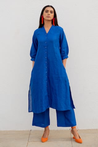 Silai Studio Linen Solid Kurta With Pant 