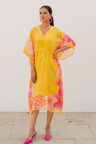 Silai Studio Chanderi Floral Print Kaftan 