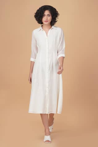 Arcvsh by Pallavi Singh Azisai Embroidered Cotton Chanderi Dress 