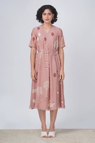 Arcvsh By Pallavi Singh Hakoni Block Print Cotton Chanderi Dress 