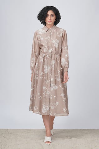 Arcvsh by Pallavi Singh Yuri Floral Print Tie-up Shirt Dress 