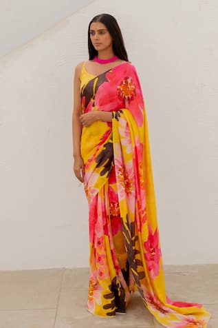 Silai Studio Tusany Flower Print Saree 