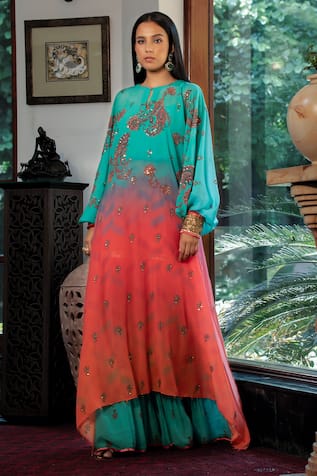 SHASHANK ARYA Ombre Jamewar Paisley Print Kurta With Gharara 