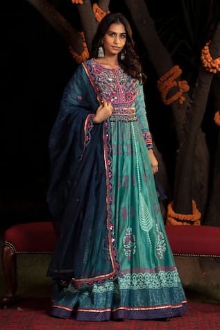 SHASHANK ARYA Block Print Embellished Anarkali With Dupatta 