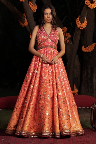 SHASHANK ARYA Hand Embroidered Bodice Gown 