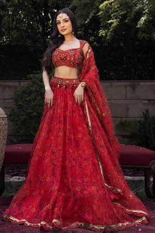 SHASHANK ARYA Floral Blossom Print Lehenga Set 