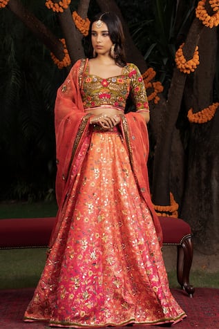 SHASHANK ARYA Ombre Floral Print Lehenga Set 