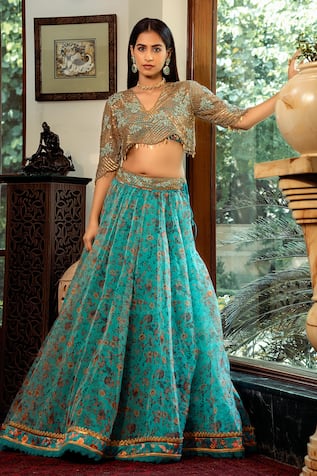 SHASHANK ARYA Floral Printed Lehenga & Embellished Top Set 