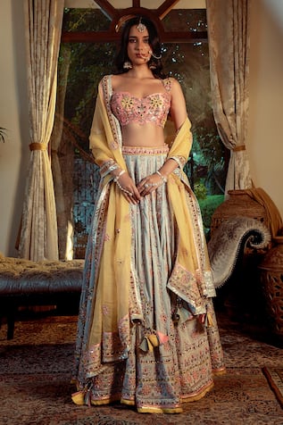 SHASHANK ARYA Flower Vine Hand Embroidered Lehenga Set 