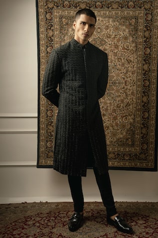 Jigar & Nikita Chevron Embroidered Sherwani Set 