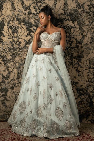 Jigar & Nikita Scattered Sequin Embroidered Bridal Lehenga Set 