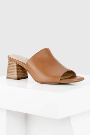 Tan Brown Genuine Leather Block Heels 