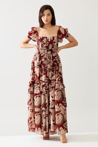 Koai Floral Print Frilled Maxi Dress 