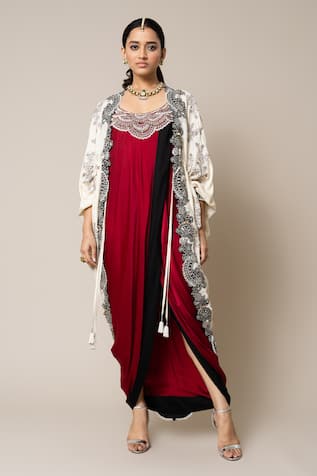 Nupur Kanoi Embroidered Cape With Dress 