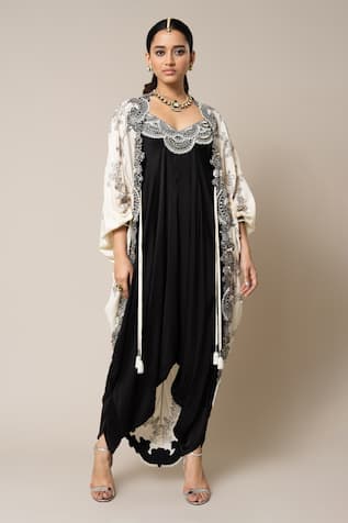 Nupur Kanoi Hand Embroidered Cape With Black Jumpsuit 