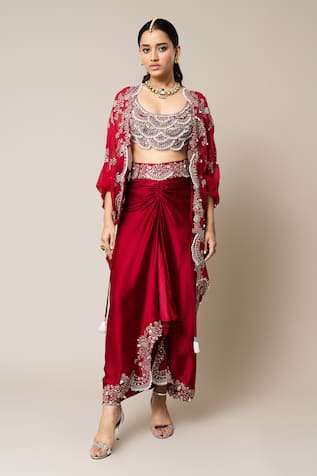 Nupur Kanoi Sequins Embroidered Cape Skirt Set 