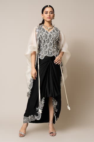 Nupur Kanoi Embroidered Scallop Cape Skirt Set 