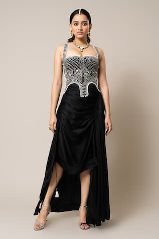 Nupur Kanoi Swarovski Embroidered Corset & Gathered Skirt Set 