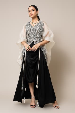 Nupur Kanoi Scallop Embroidered Cape Gathered Skirt Set 