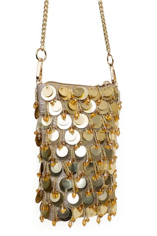 SG Collection By Sonia Gulrajani Penny Sequin & Glass Bead Tassel Sling Phone Bag 