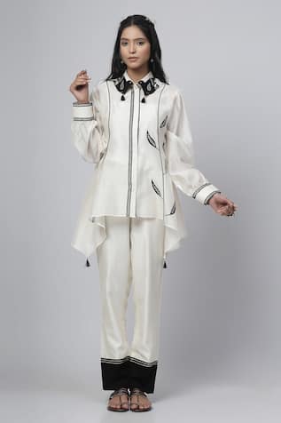 Kushani Bird Forest Embroidered Long Shirt Pant Set 