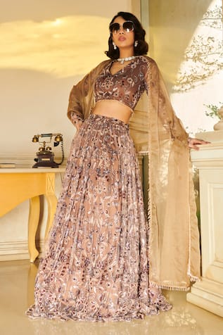 Esha L Amin Floral Bead Embellished Lehenga Set 