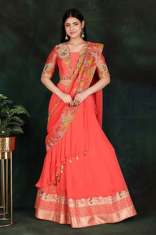 Nidhi Kejriwal Hand Work Lehenga Saree With Blouse 