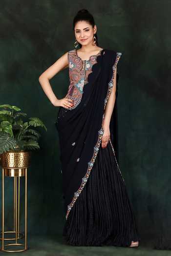 Nidhi Kejriwal Border Embroidered Pre-Draped Palazzo Saree With Blouse 