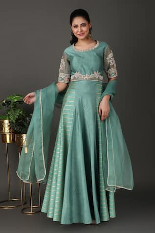 Nidhi Kejriwal Floral Jaal Work Anarkali With Dupatta 