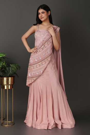Nidhi Kejriwal Border Work Pre-Draped Saree With Blouse 