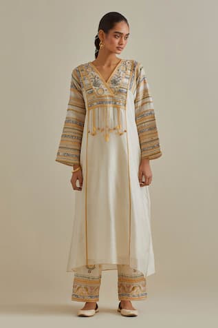 Kora Patchwork Embroidered Kaftan & Pant Set 