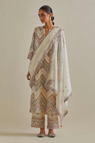 KORA Sequins Patchwork Straight Kurta Set 