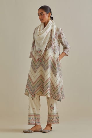 KORA Mirror Patchwork A-Line Kurta Pant Set 