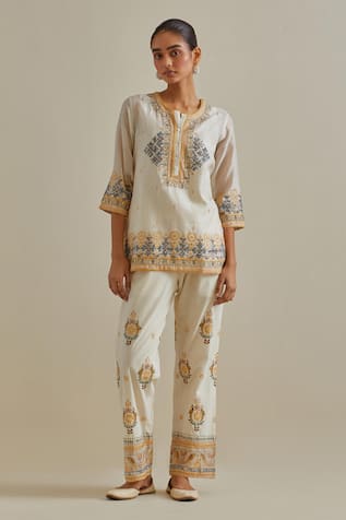 KORA Patchwork Embroidered Short Top & Pant Set 