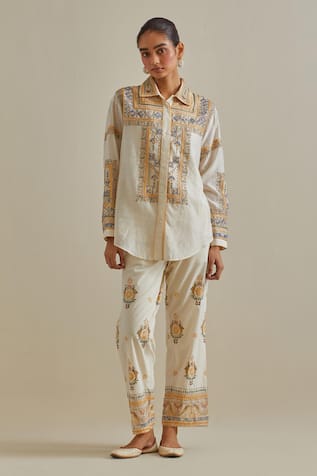 KORA Patchwork Embroidered Shirt & Pant Set 