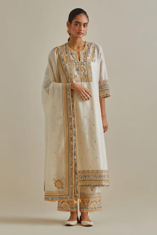 KORA Mirror Embroidered Straight Kurta Set 