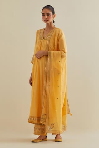 KORA Neck Embroidered Long Kurta Set 